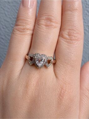 10k Solid Gold Morganite Diamond Ring Rose Gold Heart Shape Diamond Ring